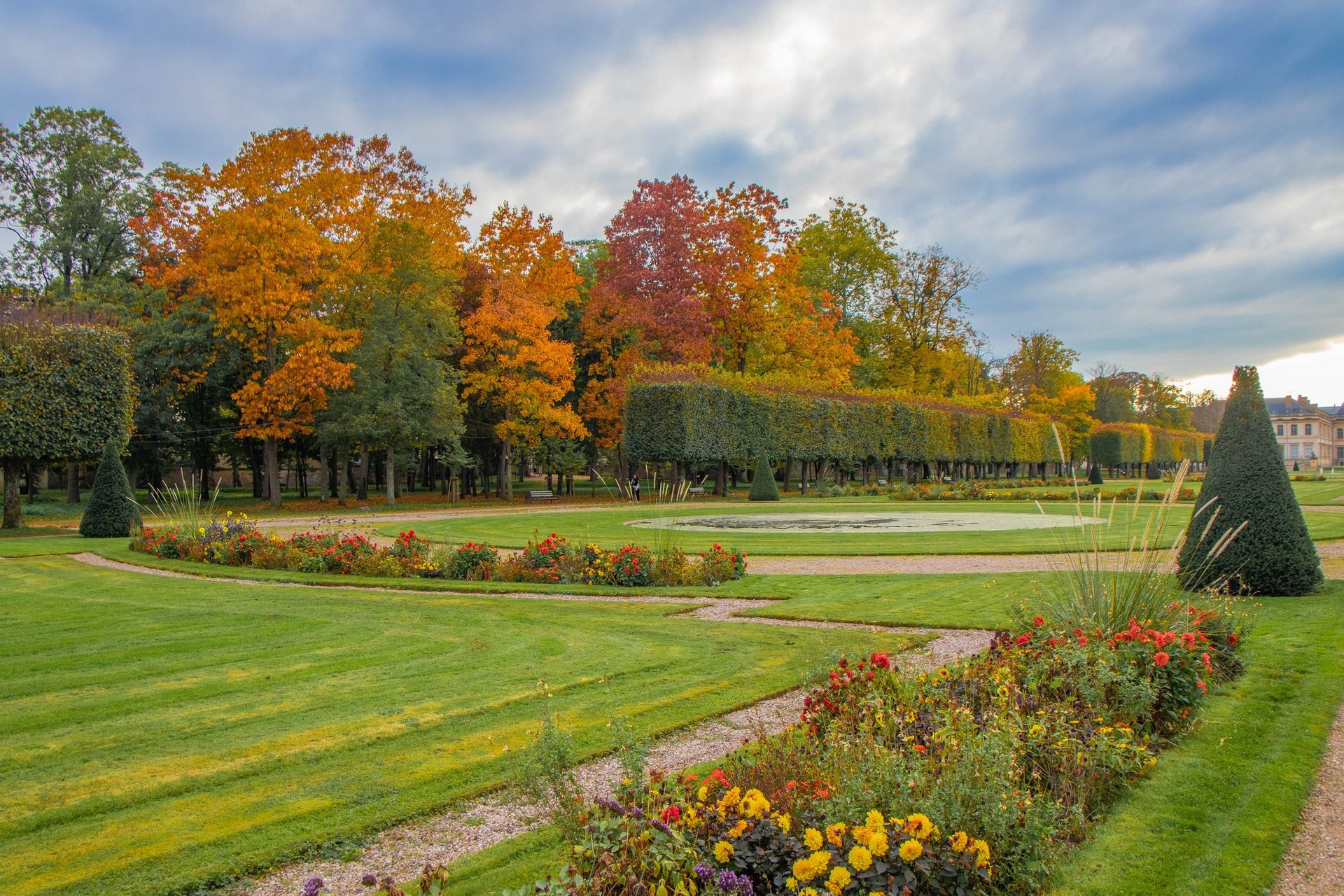 Flower beds and topiary of the Parc des Bosquets in Lunéville