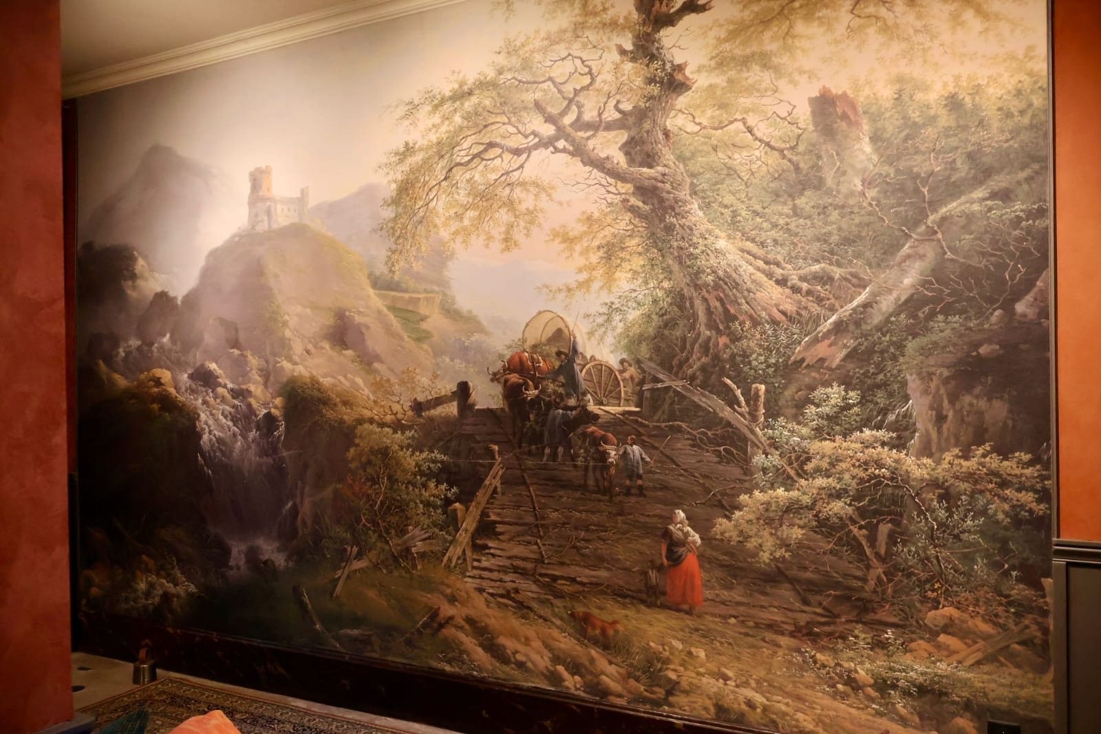 Fresque panoramique romantique du hall d’entrée de La Balsamine