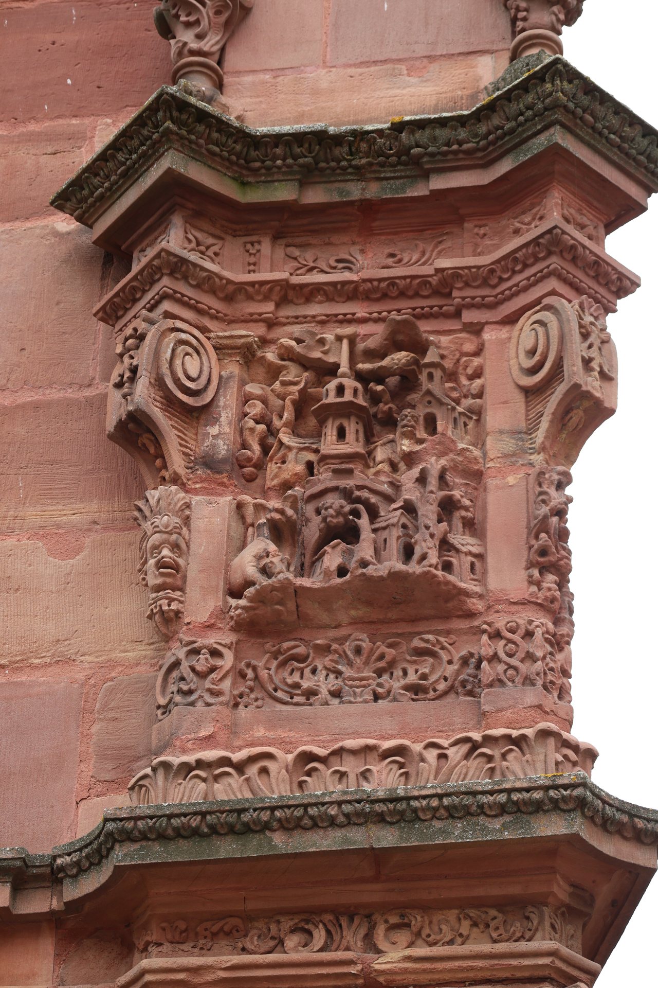 Carved capital of the Maison du Marchand in Lunéville